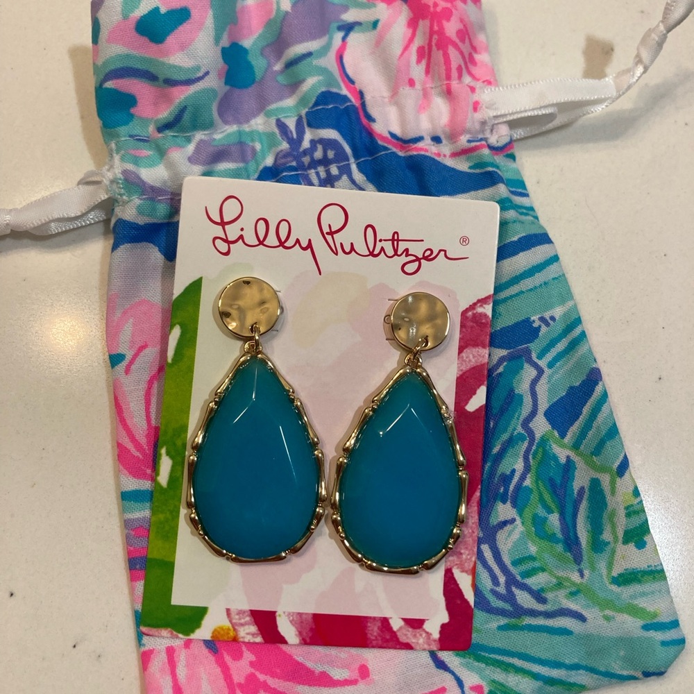 NWT Lilly Pulitzer Moonlight Earrings Aqua Palma